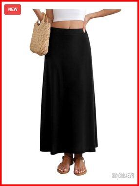 Flowy A-Line Maxi Skirt Elastic Waist Casual Long Skirt